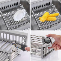 Extendable Drain Basket Dish Rack for Kitchen Sink