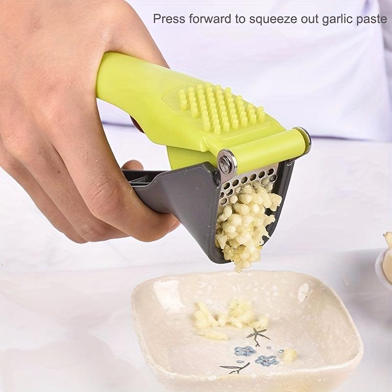 Green Stainless Steel Garlic Press Manual Crusher
