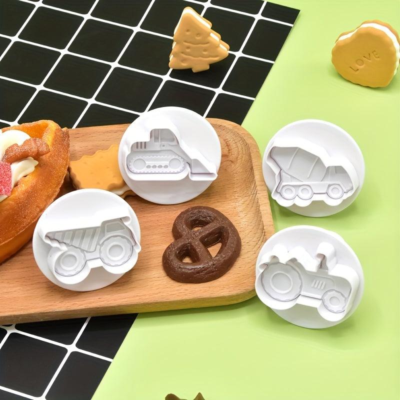 4pcs Construction Transport Vehicle Flower Mold for Cake Biscuit Chocolat