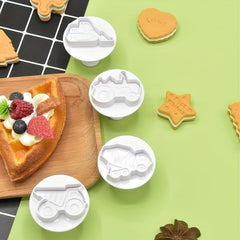 4pcs Construction Transport Vehicle Flower Mold for Cake Biscuit Chocolat