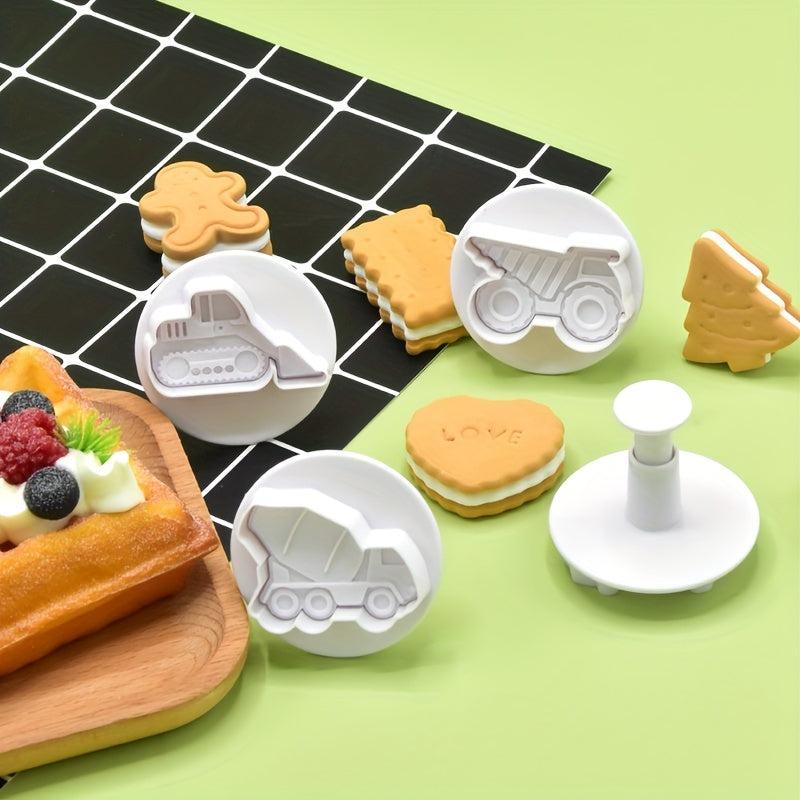 4pcs Construction Transport Vehicle Flower Mold for Cake Biscuit Chocolat