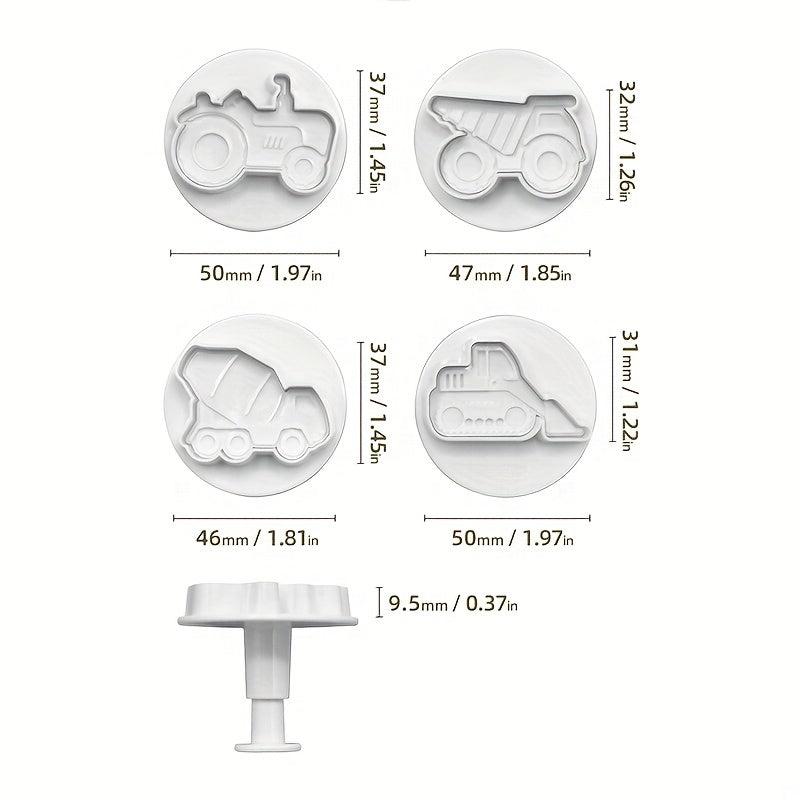 4pcs Construction Transport Vehicle Flower Mold for Cake Biscuit Chocolat