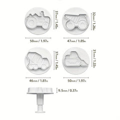 4pcs Construction Transport Vehicle Flower Mold for Cake Biscuit Chocolat
