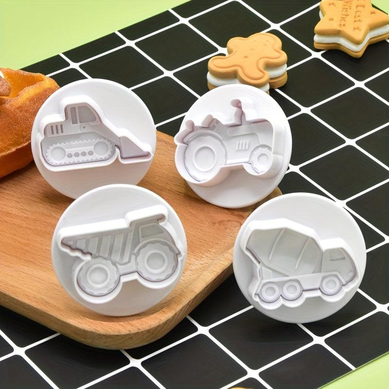 4pcs Construction Transport Vehicle Flower Mold for Cake Biscuit Chocolat