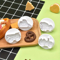 4pcs Construction Transport Vehicle Flower Mold for Cake Biscuit Chocolat