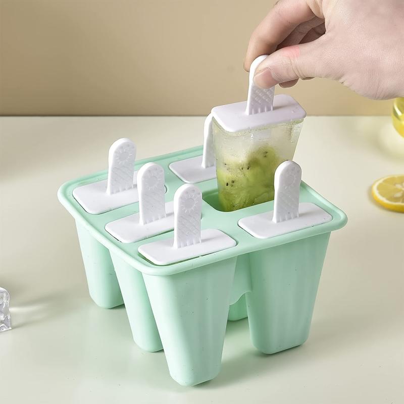 6 Hole Silicone Ice Pop Molds BPA-Free Popsicle Mold Reusable Easy Release