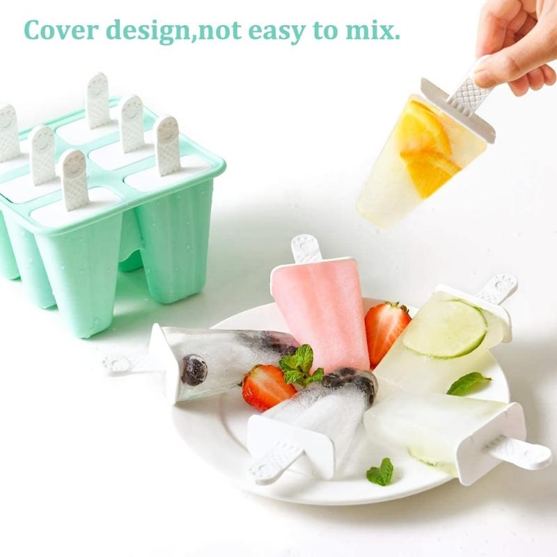 6 Cavities Silicone Popsicle Molds - Reusable Ice Pop Maker