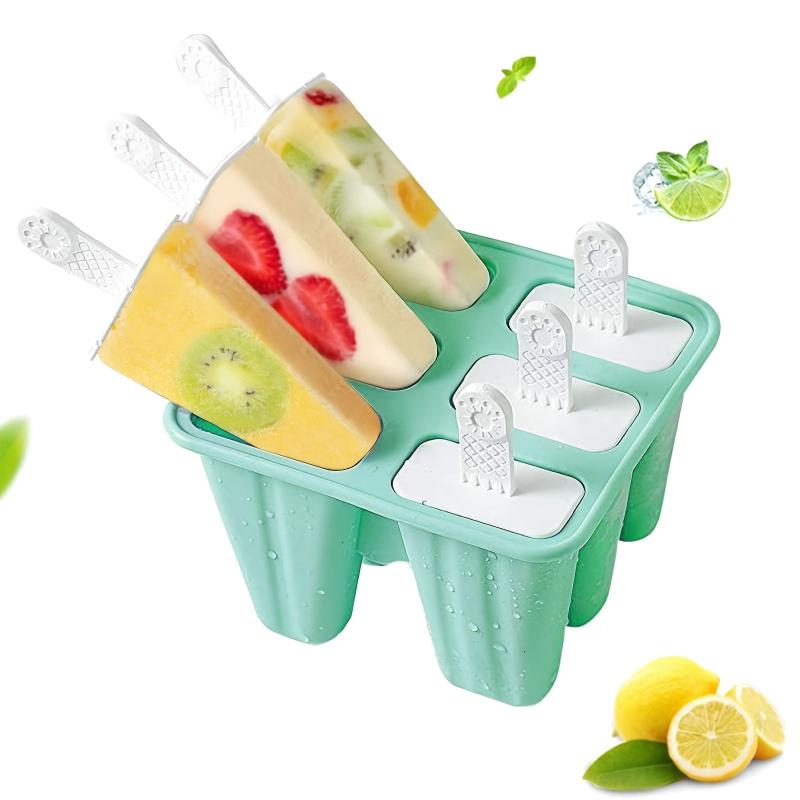 6 Cavities Silicone Popsicle Molds - Reusable Ice Pop Maker