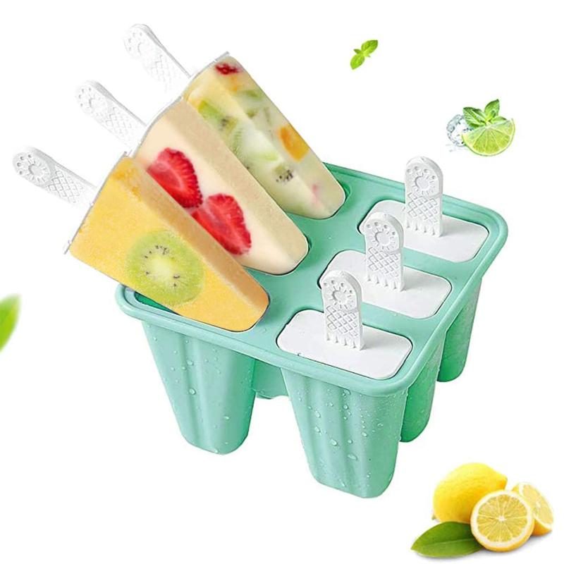 6 Cavities Silicone Popsicle Molds - Reusable Ice Pop Maker