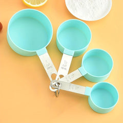 8pcs Measuring Cups & Spoons Set Plastic w/ Stainless Steel Handle