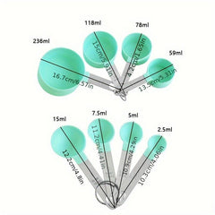 8pcs Measuring Cups & Spoons Set Plastic w/ Stainless Steel Handle