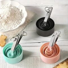 8pcs Measuring Cups & Spoons Set Plastic w/ Stainless Steel Handle