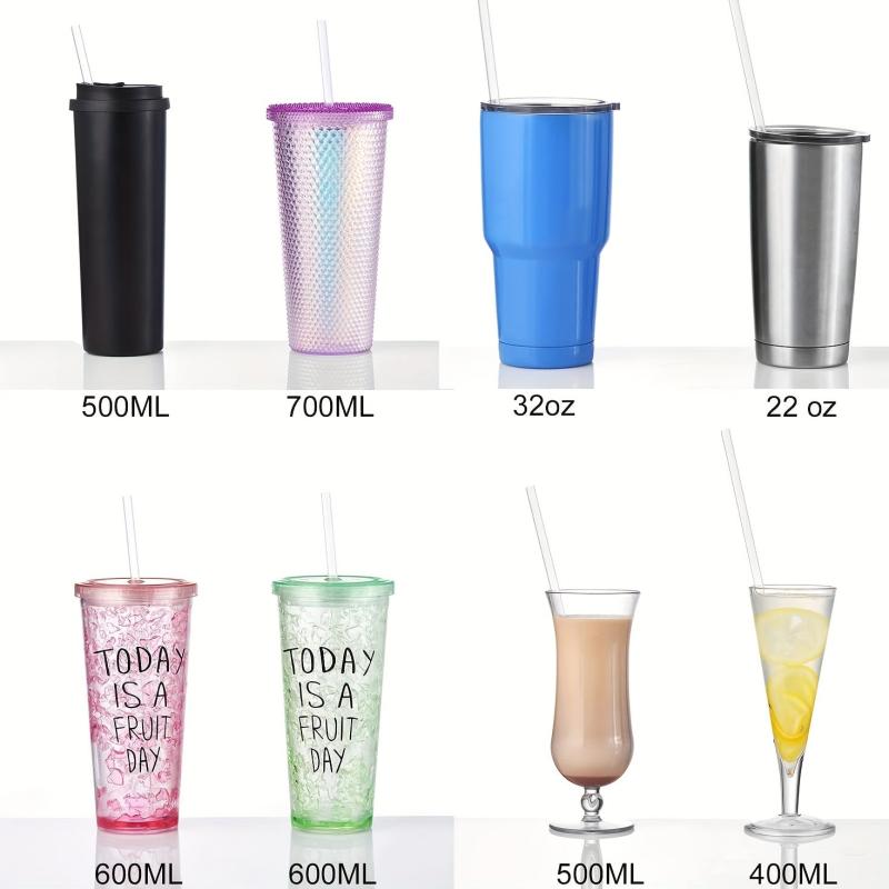 12 Reusable Plastic Straws with Cleaning Brush 24 Tumbler Straws