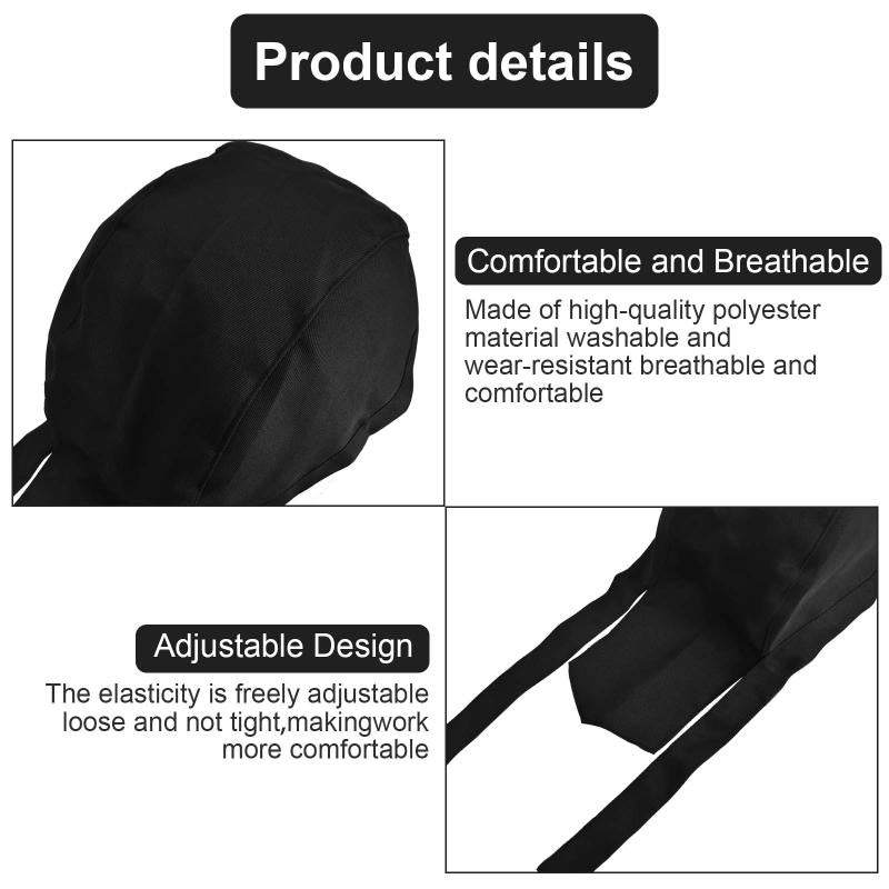 2 Pcs Unisex Chef's Hat Adjustable Breathable Bandana Cap for Kitchen