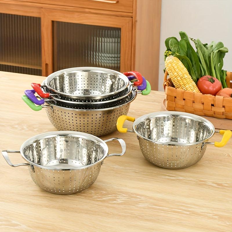 Stainless Steel Drain Basket with Double Ear Kitchen Vegetable