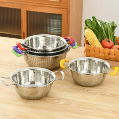 Stainless Steel Drain Basket with Double Ear Kitchen Vegetable
