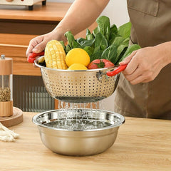 Stainless Steel Drain Basket with Double Ear Kitchen Vegetable