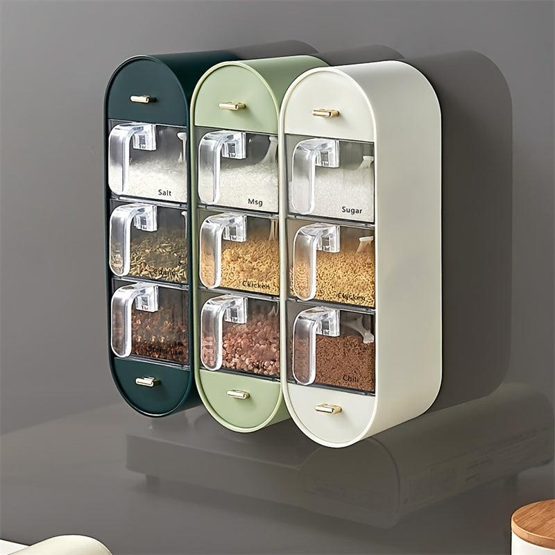 Wall Mounted Spice Organizer Adhesive Seasoning Storage Box Kitchen
