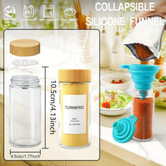 12pcs Glass Spice Jars with Labels & Organizers Bamboo Covers
