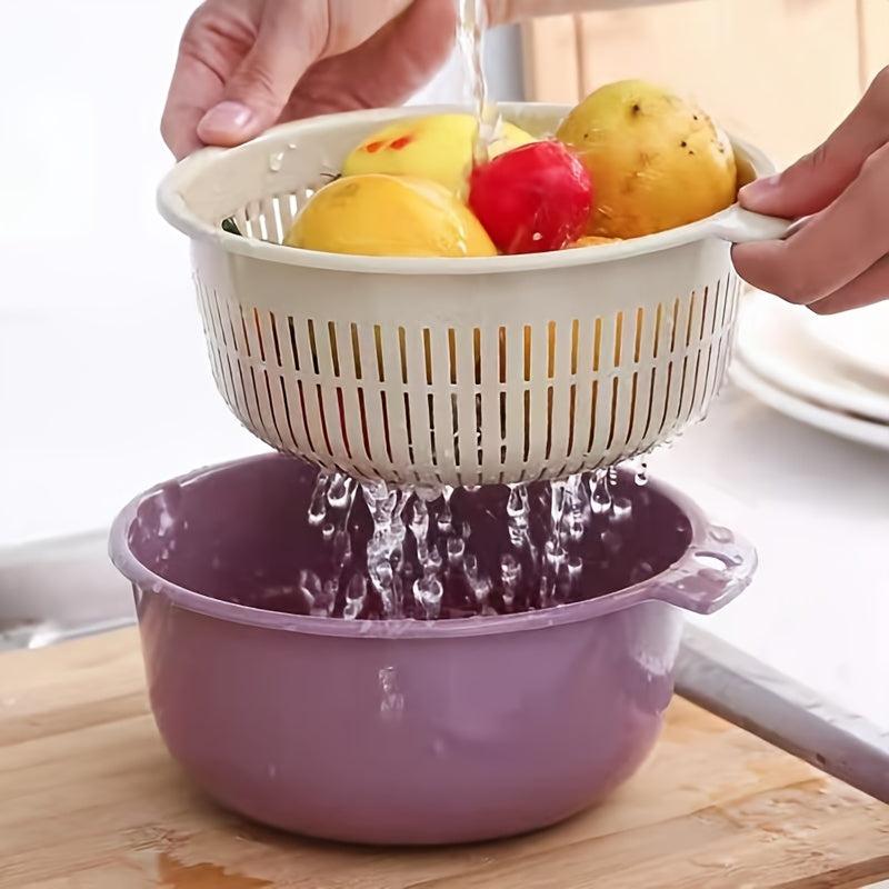 Double Drain Basket Washing Basket Plastic Fruit Storage Washing Basket