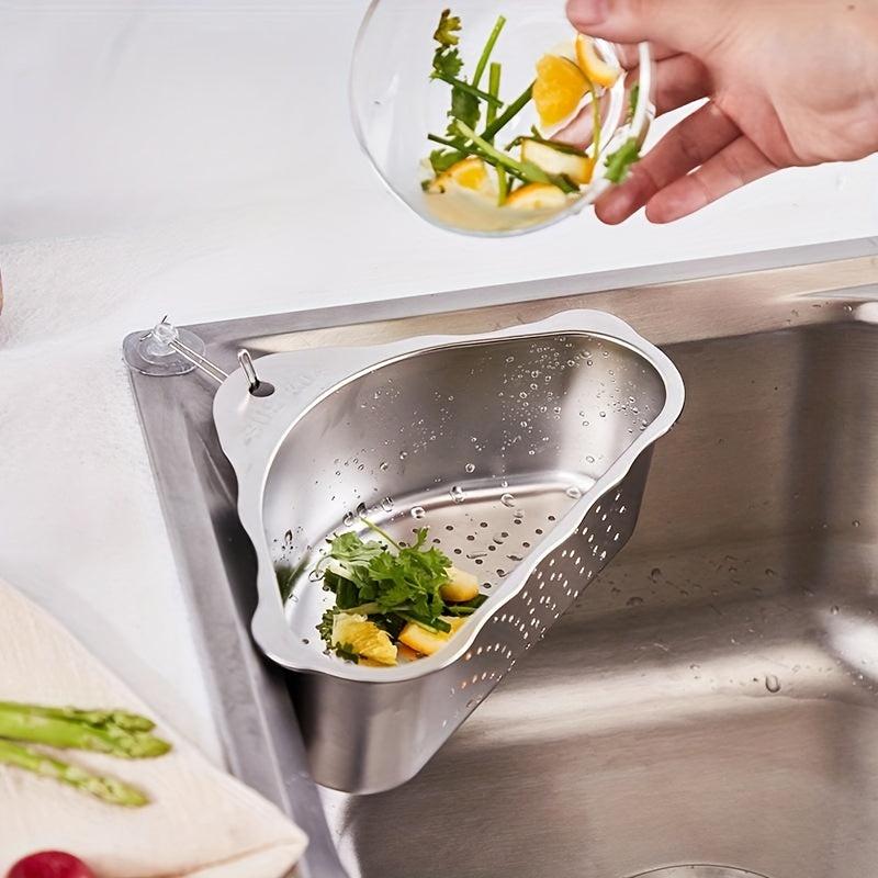 Stainless Steel Vegetable Basin Drain Basket Sink Filter Mesh Triangle