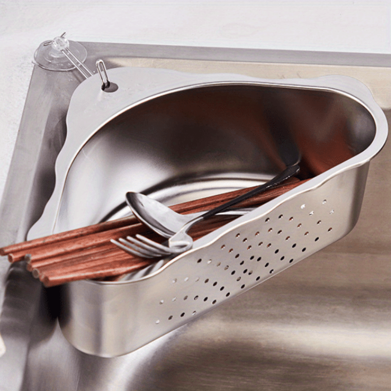 Stainless Steel Vegetable Basin Drain Basket Sink Filter Mesh Triangle