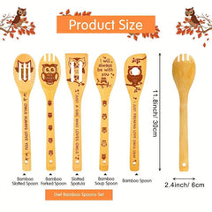 5pcs Funny Owl Bamboo Cooking Spoons Set Kitchen Decor Cooking Gift for Women