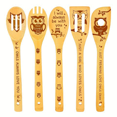 5pcs Funny Owl Bamboo Cooking Spoons Set Kitchen Decor Cooking Gift for Women