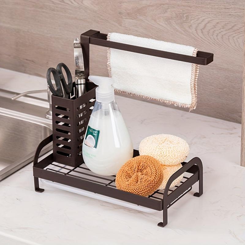 Sink Caddy Organizer Sponge Holder with Drain Pan for Kitchen Sink