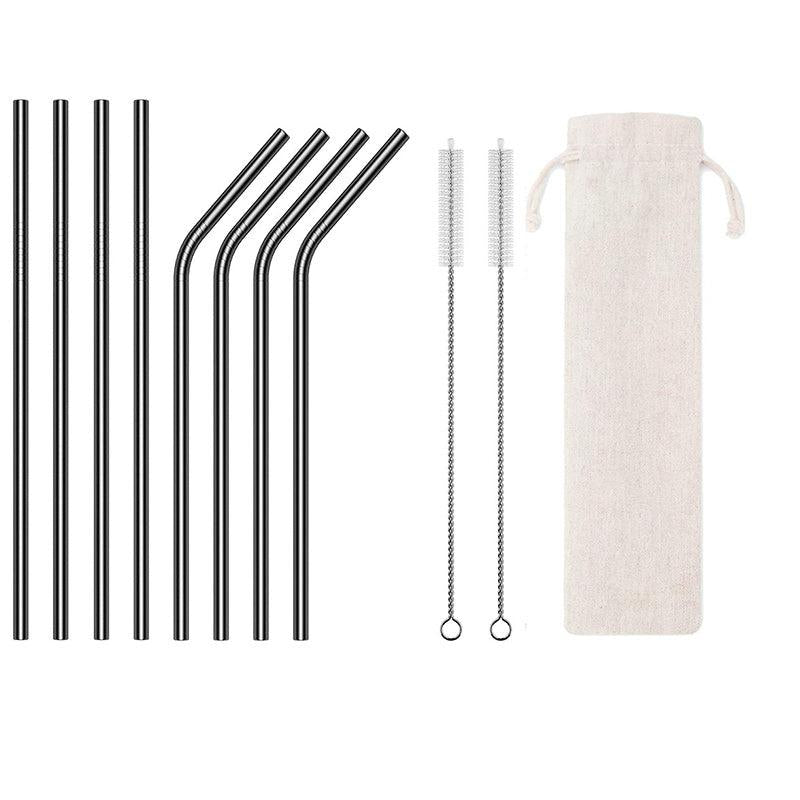 Eco Stainless Steel Straw Set 8 Straws 2 Brushes & Bag