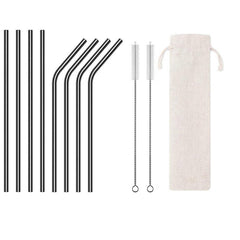 Eco Stainless Steel Straw Set 8 Straws 2 Brushes & Bag