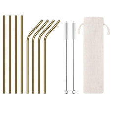Eco Stainless Steel Straw Set 8 Straws 2 Brushes & Bag