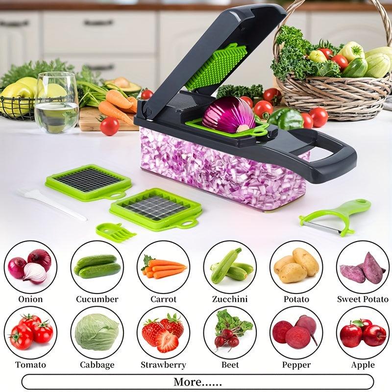 16in1 Vegetable Chopper & Fruit Slicer Container Pro, Manual Food Grater