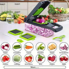 16in1 Vegetable Chopper & Fruit Slicer Container Pro, Manual Food Grater