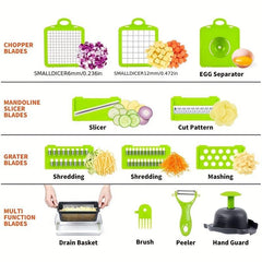 16in1 Vegetable Chopper & Fruit Slicer Container Pro, Manual Food Grater