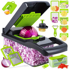 16in1 Vegetable Chopper & Fruit Slicer Container Pro, Manual Food Grater
