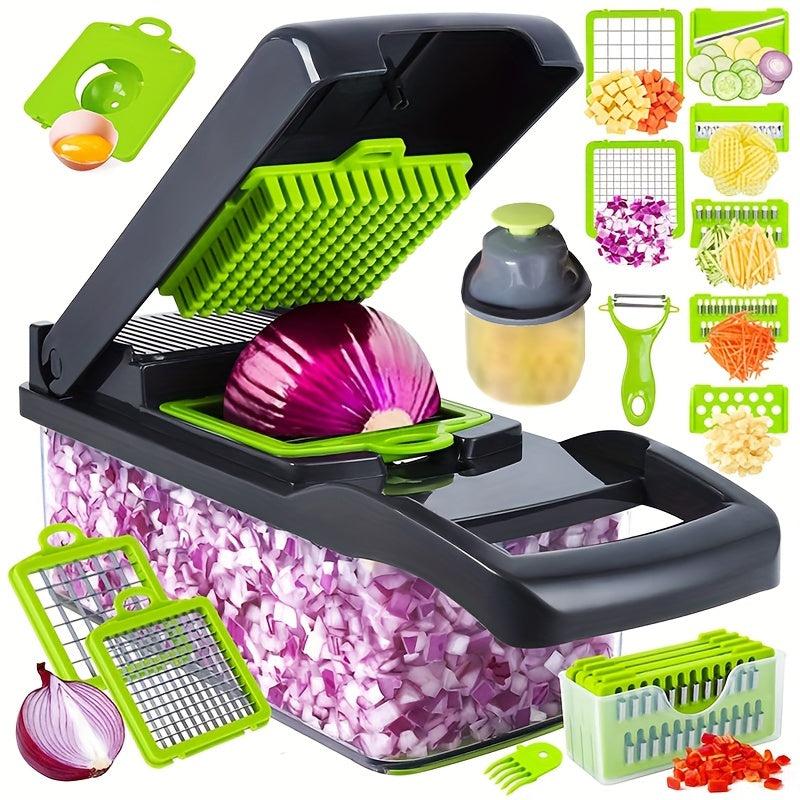16in1 Vegetable Chopper & Fruit Slicer Container Pro, Manual Food Grater