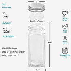 12pcs Glass Spice Jars with Labels, Shaker Lids, Airtight Caps, Funnel