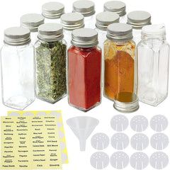 12pcs Glass Spice Jars with Labels, Shaker Lids, Airtight Caps, Funnel