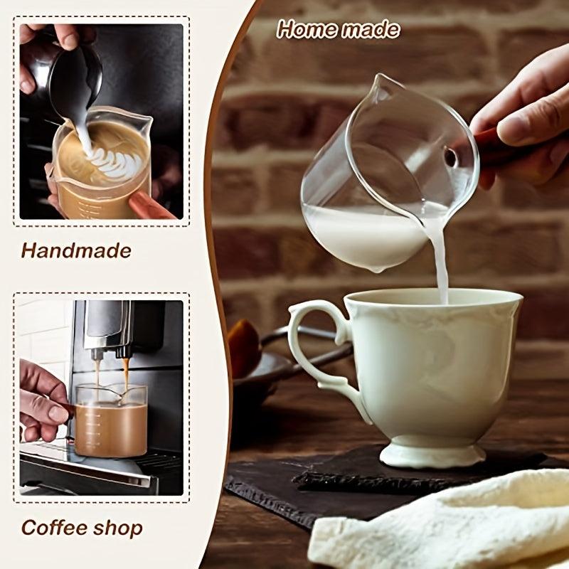 2 Pack Espresso Shot Glasses With Wooden Handle and Measuring Three Milk Cups