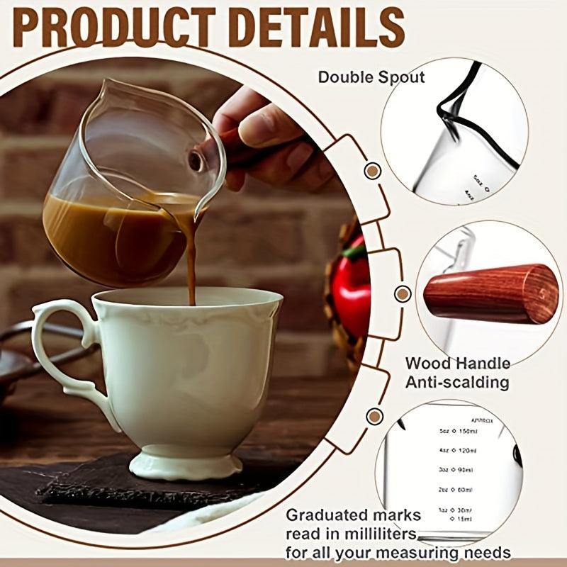 2 Pack Espresso Shot Glasses With Wooden Handle and Measuring Three Milk Cups