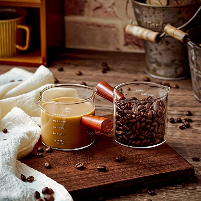2 Pack Espresso Shot Glasses With Wooden Handle and Measuring Three Milk Cups