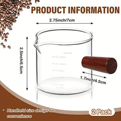2 Pack Espresso Shot Glasses With Wooden Handle and Measuring Three Milk Cups