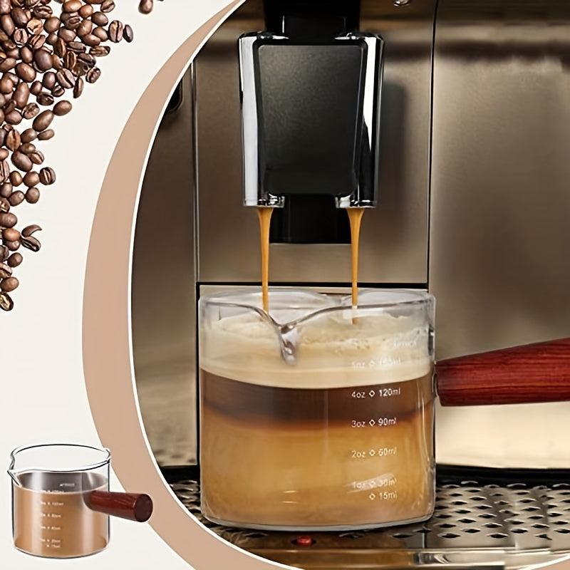 2 Pack Espresso Shot Glasses With Wooden Handle and Measuring Three Milk Cups