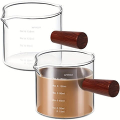 2 Pack Espresso Shot Glasses With Wooden Handle and Measuring Three Milk Cups