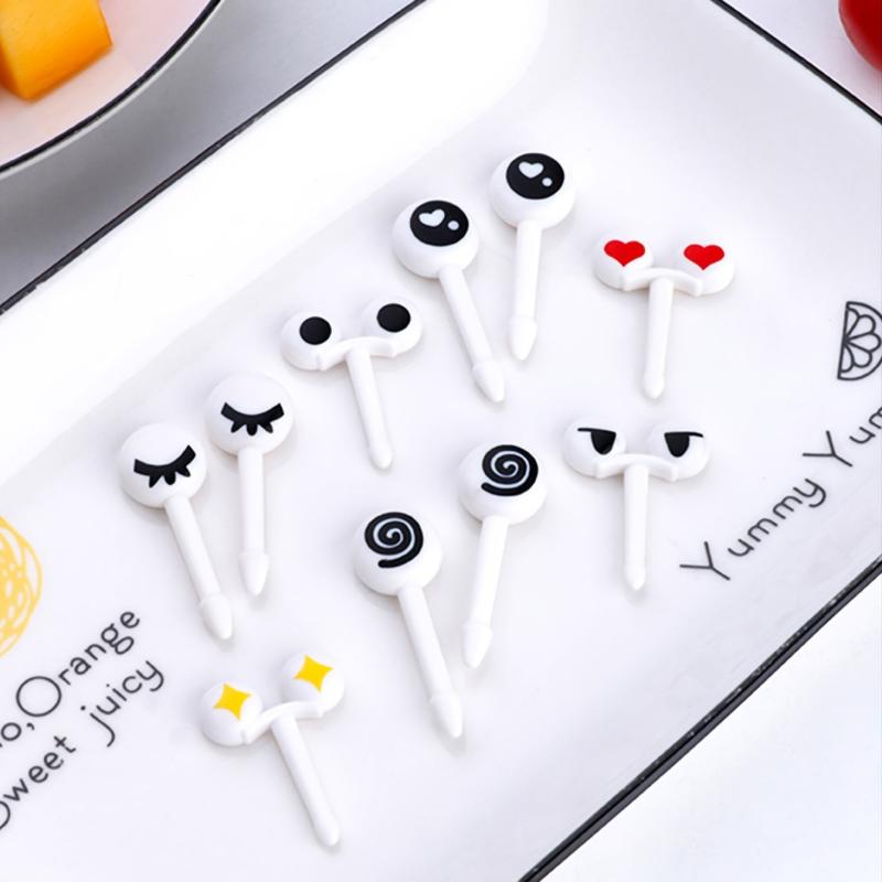 10 PCS Mini Fruit Forks Skewers Cartoon Eyes Fruit Toothpick Dessert Food Picks