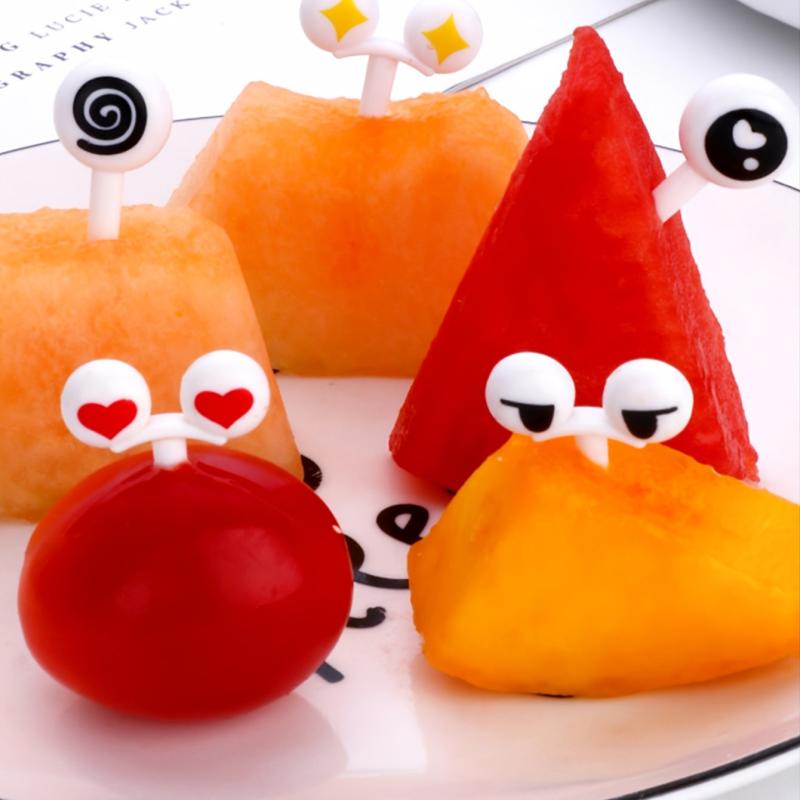 10 PCS Mini Fruit Forks Skewers Cartoon Eyes Fruit Toothpick Dessert Food Picks