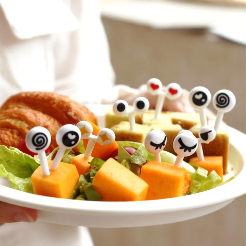 10 PCS Mini Fruit Forks Skewers Cartoon Eyes Fruit Toothpick Dessert Food Picks