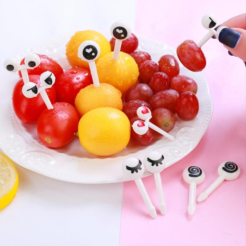 10 PCS Mini Fruit Forks Skewers Cartoon Eyes Fruit Toothpick Dessert Food Picks