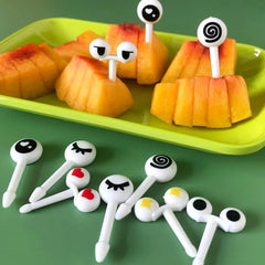 10 PCS Mini Fruit Forks Skewers Cartoon Eyes Fruit Toothpick Dessert Food Picks